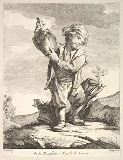 Falconet Pierre Etienne Prints: Little boy holding a vessel, from Premier Livre de Figures d aprè