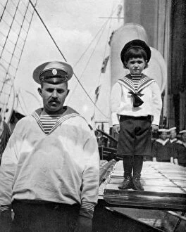 Alexis Of Russia Collection: The little Caesarevitch with his sailor friend, 1908.Artist: Queen Alexandra