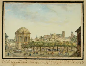 1824 Prints: The little court in Mainz with the Sebastian chapel and the ruin of the Jesuit Church
