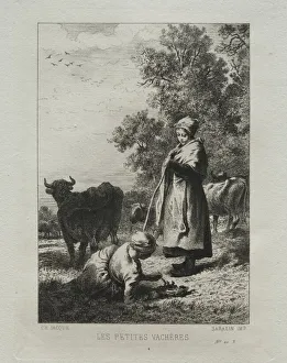 Charlesemile Jacque French Prints: The Little Cowherds. Creator: Charles-Emile Jacque (French, 1813-1894)