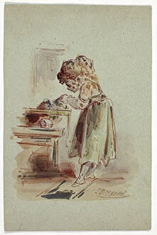 Pen And Ink Drawing Collection: Little Girl Cooking, n.d. Creator: Dupenvant
