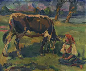 Gustav Prints: A Little Girl with a Cow, around 1937. Creator: Gustav Mally