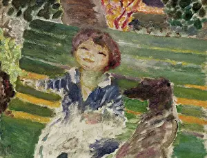 Family Life Prints: Little girl with a dog or Isabelle Lecomte du Nouy with Bonnard's dog at Le Cannet