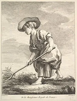 Falconet Pierre Etienne Prints: Little girl doing farm work, from Premier Livre de Figures d aprè