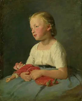 Julius Prints: Little girl with a doll, 1863. Creator: Gyula Benczur