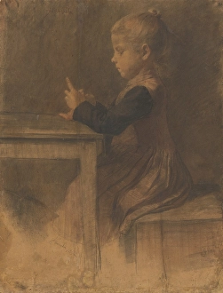 Josef Prints: Little girl knitting, 1892. Creator: Jozef Hanula