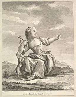 Tardieu Prints: Little girl playing with a dog, from Deuxieme Livre de Figures d aprè