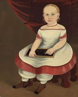 Slate Prints: Little Girl with Slate, c. 1845. Creator: Prior-Hamblin School
