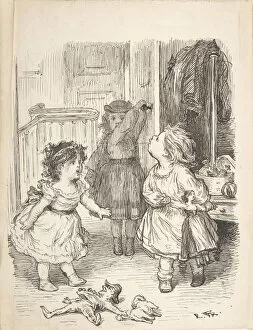Dane Gallery: Three Little Girls in a Room Arguing and Spitting, 1835-1903. Creator: Lorenz Frølich