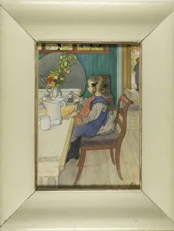 Little Lie-A-Bed's Sad Breakfast, 1900. Creator: Carl Olof Larsson Little Lie-A-Bed's Sad Breakfast, 1900. Creator: Carl Olof Larsson