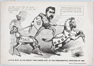 Abraham Lincoln Collection: Little Mac, in His Great Two Horse Act, in the Presendential Canvass of 1864, 1864