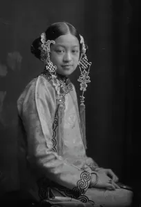 Hair Decoration Prints: Little Minnie, portrait photograph, 1911 Jan. 7. Creator: Arnold Genthe