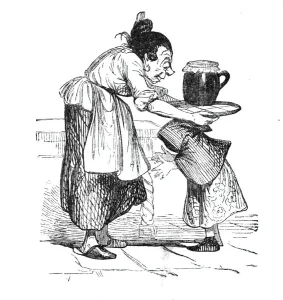 Philipon Prints: Little Red Riding Hoods mother gives her a pot of butter and a cake for her grandmother