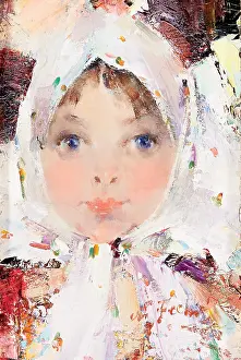 Scarves Prints: Little Russian Girl, early-mid 20th century. Creator: Nikolay Feshin