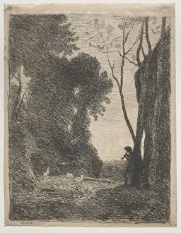 Cliche Verre Prints: The Little Shepherd, 1855. Creator: Jean Baptiste Camille Corot (French, 1796-1875)