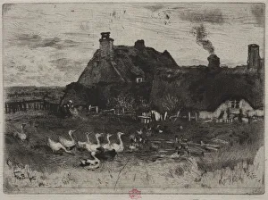 Drypoint And Aquatint Prints: The Little Thatched Cottages, 1878. Creator: Felix Hilaire Buhot (French, 1847-1898)