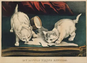 Licking Prints: My Little White Kitties - Into Mischief, 1871. 1871. Creators: Nathaniel Currier