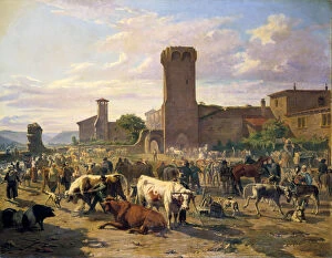 Rhone Alpes Collection: Livestock Market in L Arbresle, France, mid-late 19th century. Artist: JB Louis Guy
