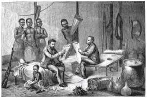 John Rowlands Prints: Livingstone and Stanley receiving newspapers in Central Africa, 1871-1873. Artist