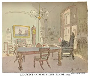 Committee Room Prints: Lloyds Committee Room - As Seen By A Punch Artist, 1927, (1928). Artists: George Belcher