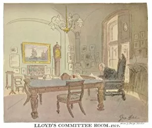London Charivari Gallery: Lloyds Committee Room - As Seen By A Punch Artist, 1927, (1928). Artists: George Belcher