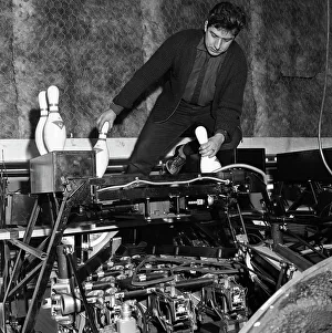 Loading bowling pins at Silver Blades Ice Rink, Sheffield, South Yorkshire, 1964