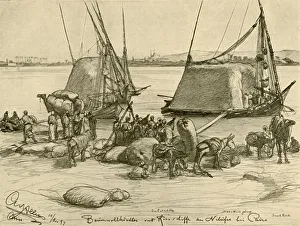 Cotton Prints: Loading cotton onto grain boats, River Nile, Cairo, Egypt, 1898