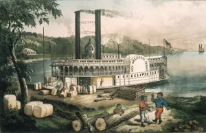 American School 19th Century Prints: Loading Cotton on the Mississippi, Currier & Ives, pub. 1870 (colour lithograph)