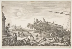 Leghorn Prints: Loading a galley, from Views of the port of Livorno (Vues du port de Livourne), 1654-55