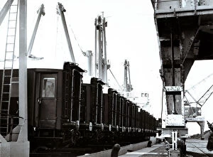 Images Dated 19th September 2012: Loading and transport of train wagons in the port of Zeebrugge - Bruges, Belgium