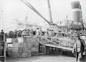 Marines Prints: Loading U.S. Army transport ship Meade - League Isl'd