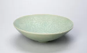 Turquoise Collection: Lobed Bowl with Hibiscus and Floral Medallion, South Korea, Goryeo dynasty (918-1392)