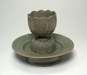 Goryeo Dynasty Gallery: Lobed Cup and Stand with Floral Sprays and Stylized Leaves, Korea