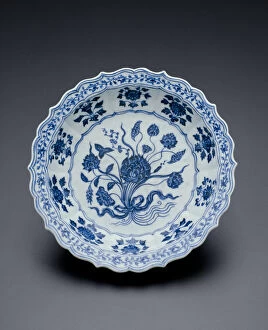 Ribbon Collection: Lobed Dish with Bouquet of Lotus and Saggitaria, Ming dynasty, Xuande reign (1426-1435)