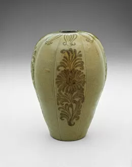 Goryeo Dynasty Gallery: Lobed Vase with Stylized Floral Scrolls, Korea, Goryeo dynasty (918-1392), 12th century