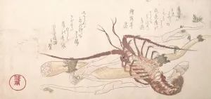 Nephropidae Prints: Lobster and Vegetables, 19th century. Creator: Kubo Shunman