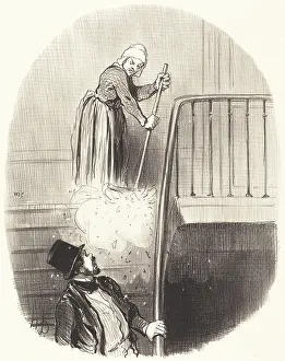 Cleaning Prints: Un locataire qui a eu un oubli le 1er janvier, 1847. Creator: Honore Daumier