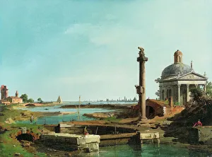 A Lock, a Column, and a Church beside a Lagoon. Creator: Canaletto A Lock, a Column, and a Church beside a Lagoon. Creator: Canaletto