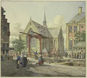 Lock Gates Prints: Lock gate by a church, with a veiled lady