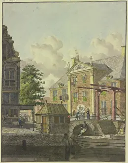 Lock Gates Prints: Lock gate in front of a palace with a bas-relief