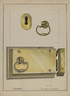 Jack Staloff Prints: Lock Handle and Key Plate, c. 1936. Creator: Jack Staloff
