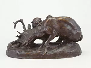 Stag Gallery: Locked in Death (Panther and Deer), Modeled 1896, cast 1896 / 99. Creator: Edward Kemeys