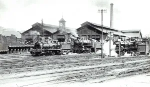 Locomotive engine shed in Le Mans station, 1906