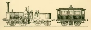 Golding Prints: Locomotive and Royal Saloon, London and Birmingham Railway, 1843, 1930. Creator: Unknown