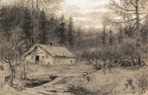 Lodge Prints: A Lodge in the Taiga near the Village of Baranchiki by the Baikal Station