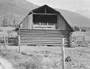 Log barn, FSA borrower plans to develop dairy ranch, Boundary County, Idaho, 1939. Creator: Dorothea Lange