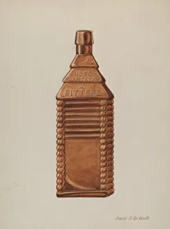 Glass Bottle Collection: Log Cabin Flask, c. 1941. Creator: Davids De Vault