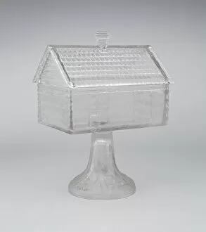 Pressed Glass Collection: Log Cabin pattern covered compote, c. 1875. Creator: Central Glass Company