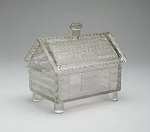 Pressed Glass Collection: Log Cabin pattern covered dish, c. 1875. Creator: Central Glass Company