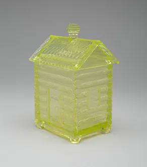 Novelty Prints: Log Cabin pattern covered sugar bowl, c. 1875. Creator: Central Glass Company